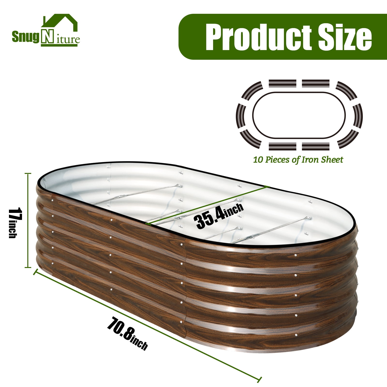SnugNiture 6x3x1.5 ft Galvanized Raised Garden Bed – Durable Outdoor Metal Planter Box for Vegetables, Herbs, and Flowers, Brown