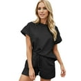 thumbnail image 2 of Riforla Tankaneo Womens Loungewear Set Short Sleeve Tops and Shorts 2 Piece Outfits Matching Pajama Set with Pockets Elegant Women's Sets Black S, 2 of 6
