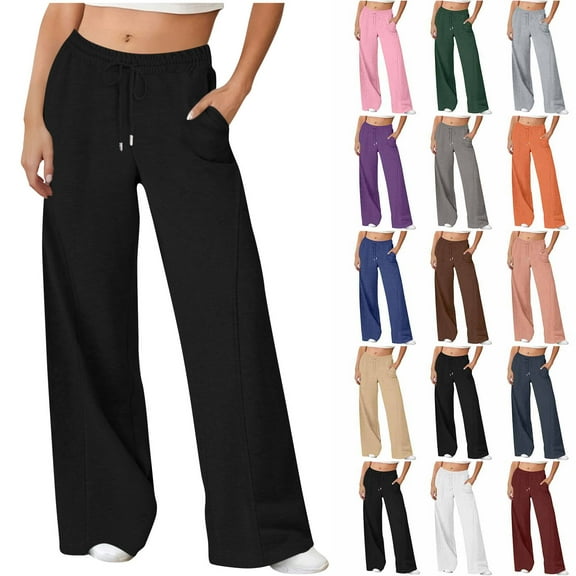 Viadha Sweatpants for Women under $10 Womens Casual Solid Color Straight Leg Wide Leg Pants High Waisted Drawstring Sweatpants with Pockets
