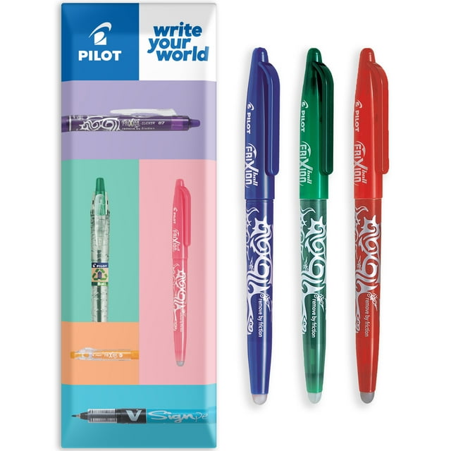 Pilot Stylo à Bille Roulante Effaçable par Friction/chaleur FR7 - Moyen 0,7 mm - Portefeuille de 3 - Bleu, Vert, Rouge