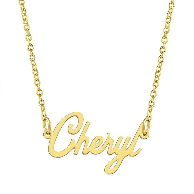 KISPER 18K Gold Plated Stainless Steel Personalized Name Pendant Necklace, Cheryl