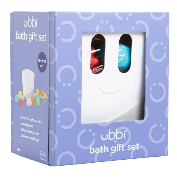 Set de regalo para secar juguetes de baño Ubbi Baby con 12 juguetes, color blanco