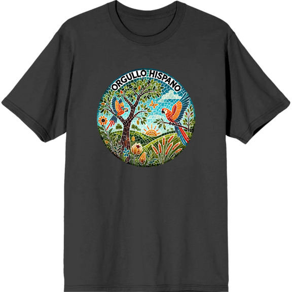 Orgullo Hispano Parrot Mosaic Adult Charcoal Crew Neck Short Sleeve Tee-Medium