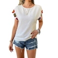 thumbnail image 2 of Blusas de Verano para Mujer, Camisetas Casuales de Corta, Cuello Redondo, Blusas Bohemias con Estampado Floral de Crochet. S, 2 of 10