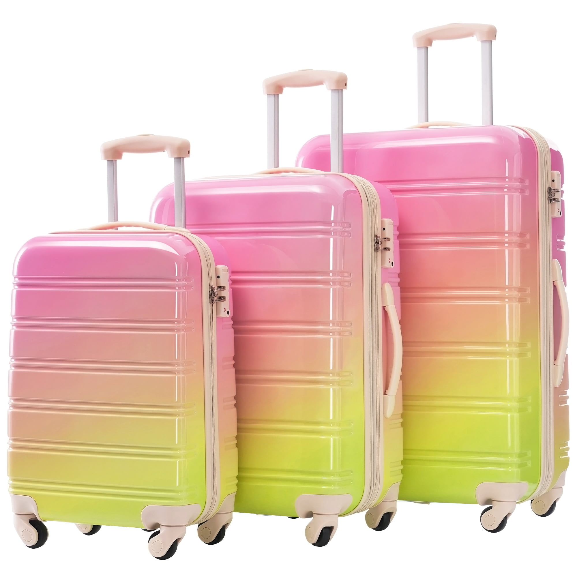 MAYEERTY 3-Piece Gradient Color PC Luggage Set with TSA Lock for Travel, 20"+24"+28"Lightweight&Hardshell Suitcases