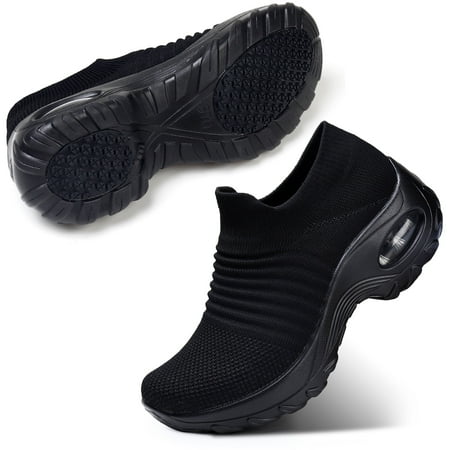 STQ Women s Walking Shoes Slip on Breathable Sneakers All Black US 5.5