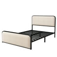 thumbnail image 4 of Miniyam Modern Full Size Metal Bed Frame with Curved Upholstered Headboard and Footboard,Bed with Under Bed Storage,Heavy Duty Metal Slats,Beige, 4 of 7