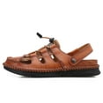 thumbnail image 2 of Hicooer GOOHIK Mens Closed Toe Sandals, Sport Sandals Casual Leather Handmade Sandals Adjustable Fisherman Beach Sandals For Outdoor Walking Driving Brown, 2 of 8