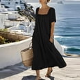 thumbnail image 5 of Ruimatai Women's Square Neck Gathered Short Sleeve Half-Button Loose Fit Casual Maxi Dresses with Pockets for Women Beach & Vacation Wear, 5 of 8