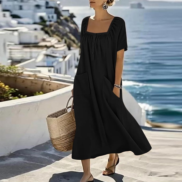 black linen dress square neck Ceputer Summer Linen Mini Dress for Women Sleeveless Square Neck Tank Shift  Dresses Causal Backless Solid Short Sundress Black at Amazon Women's  Clothing store