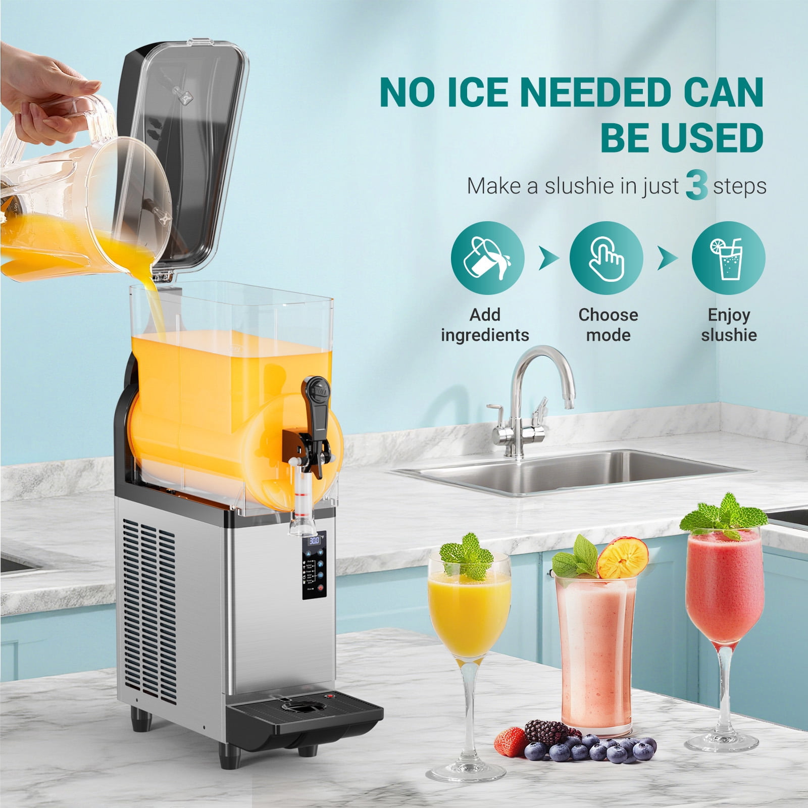Joreek Ice Slush Machine Commercial Slushy Machine,Stainless Steel Frozen Drink Maker Slushie Maker 500W Slushie Machine for Home Party Restaurants