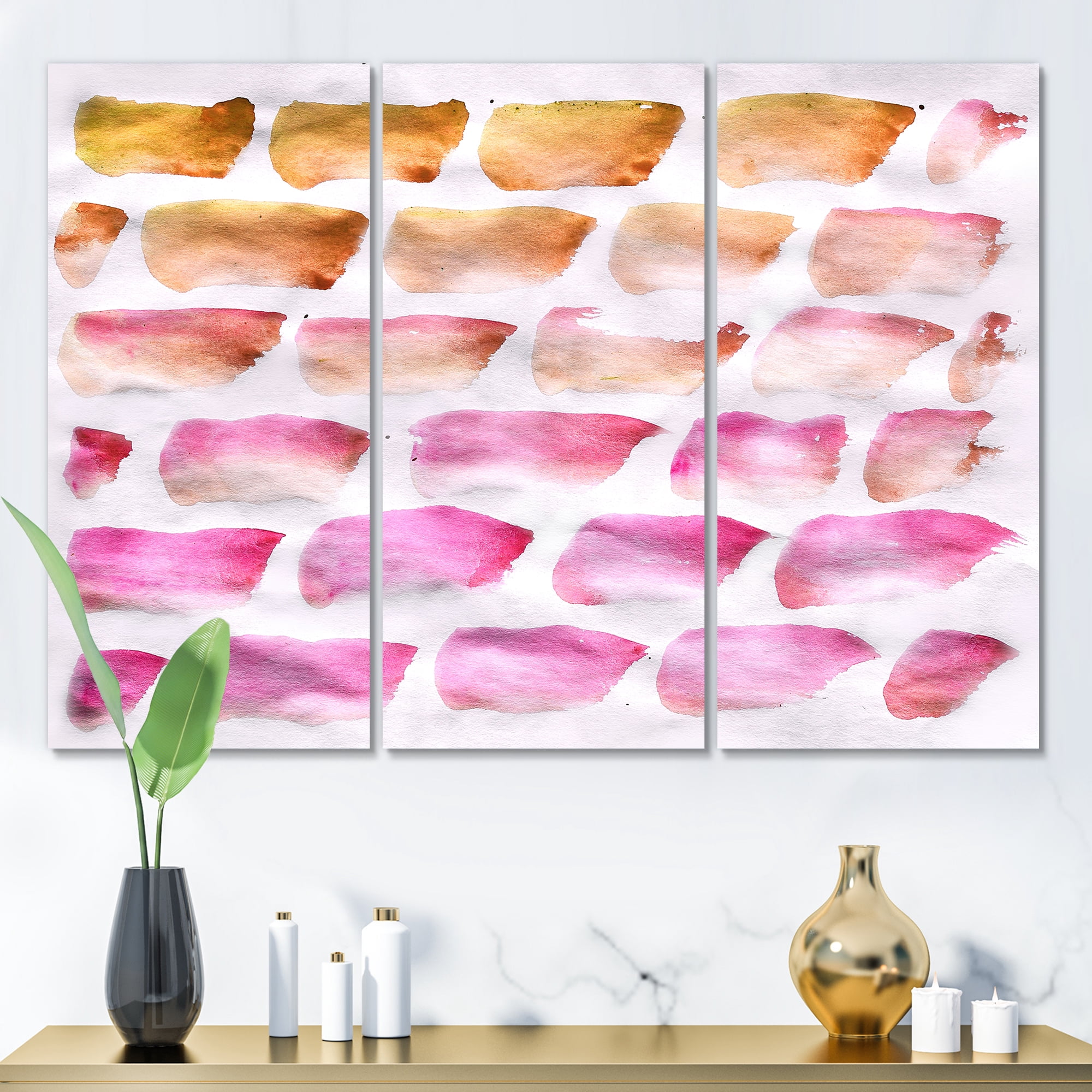 Designart ' Dark Yellow and Pink Abstracts Brushes ' Modern Canvas Wall Art Print