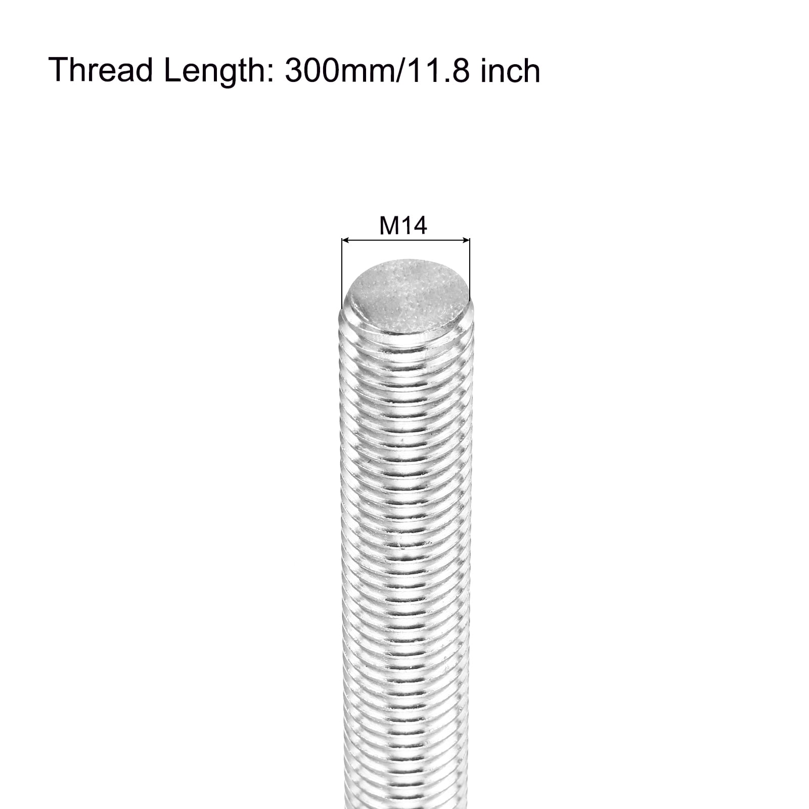 Fully Threaded Rod M14 x 300mm 2mm Pitch 304 Stainless Steel Right Hands 2pcs