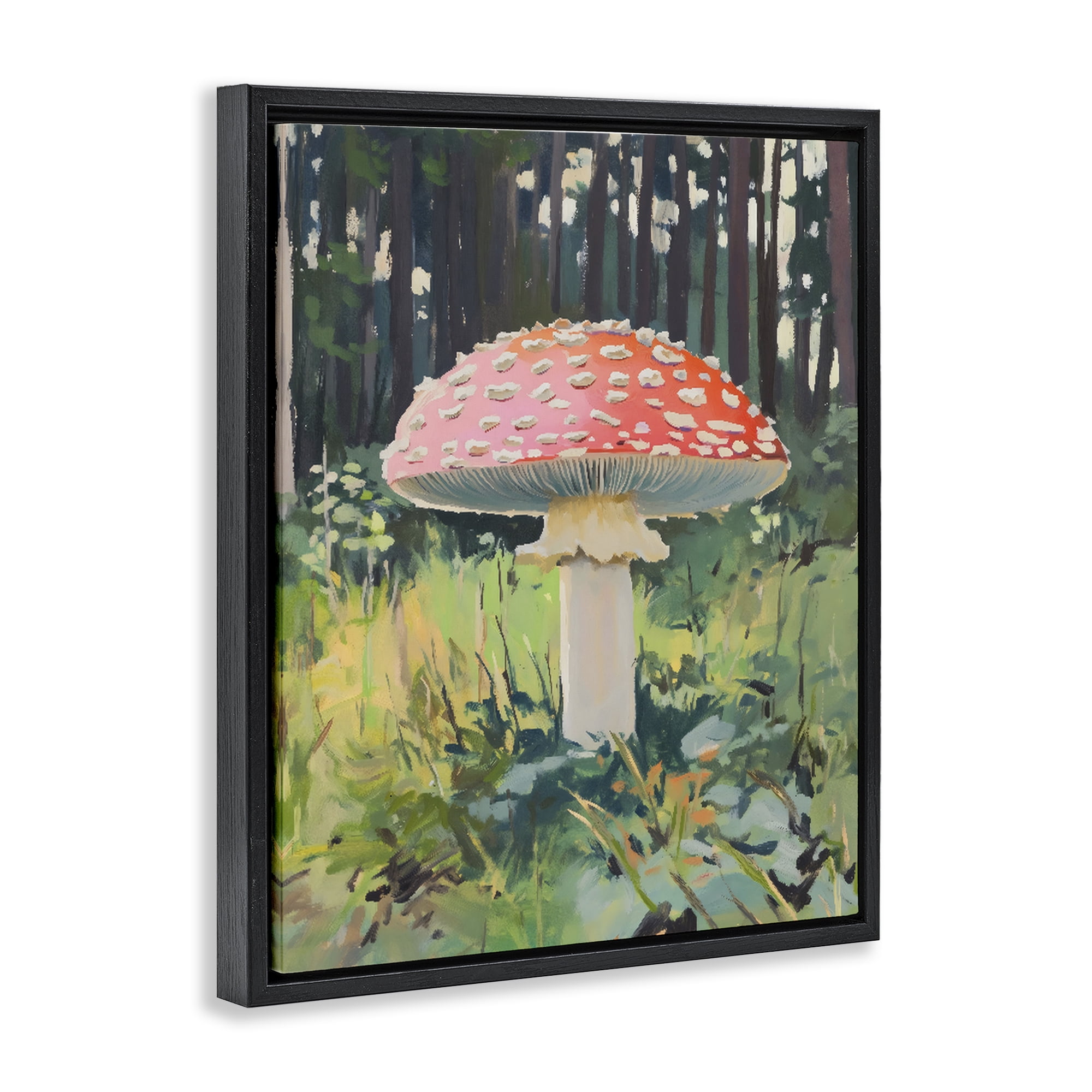 Stupell Industries Red Mushroom in Sunlit Forest Black Framed Floater Canvas Wall Art, design by The Prints Vibe