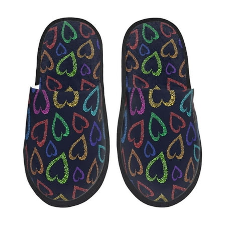Balery Colored Hearts Slient Indoor Furry Fleece Comfort House Shoes Soft Non-Slip Home Shoes Cotton slippers House Slippers-- Large