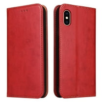 Wallet Case For iPhone XR, Luxury Premium Leather Flip Strong Magnetic Closure [Kickstand][RFID Blocking][Card Holder Slots] Retro Shockproof Phone Cover For iPhone XR, Red