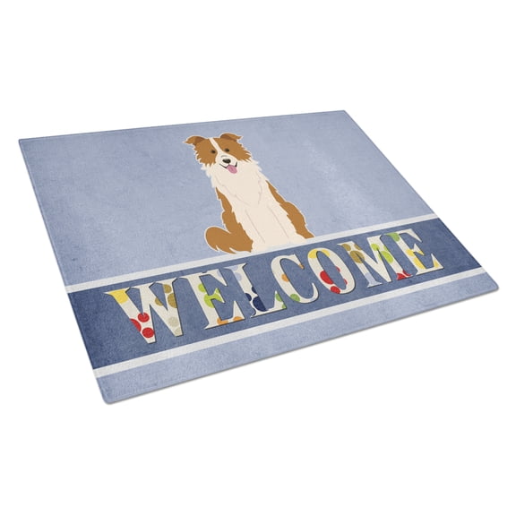 Carolines Treasures BB5700LCB Border Collie Red White Welcome Glass Cutting Board - Large