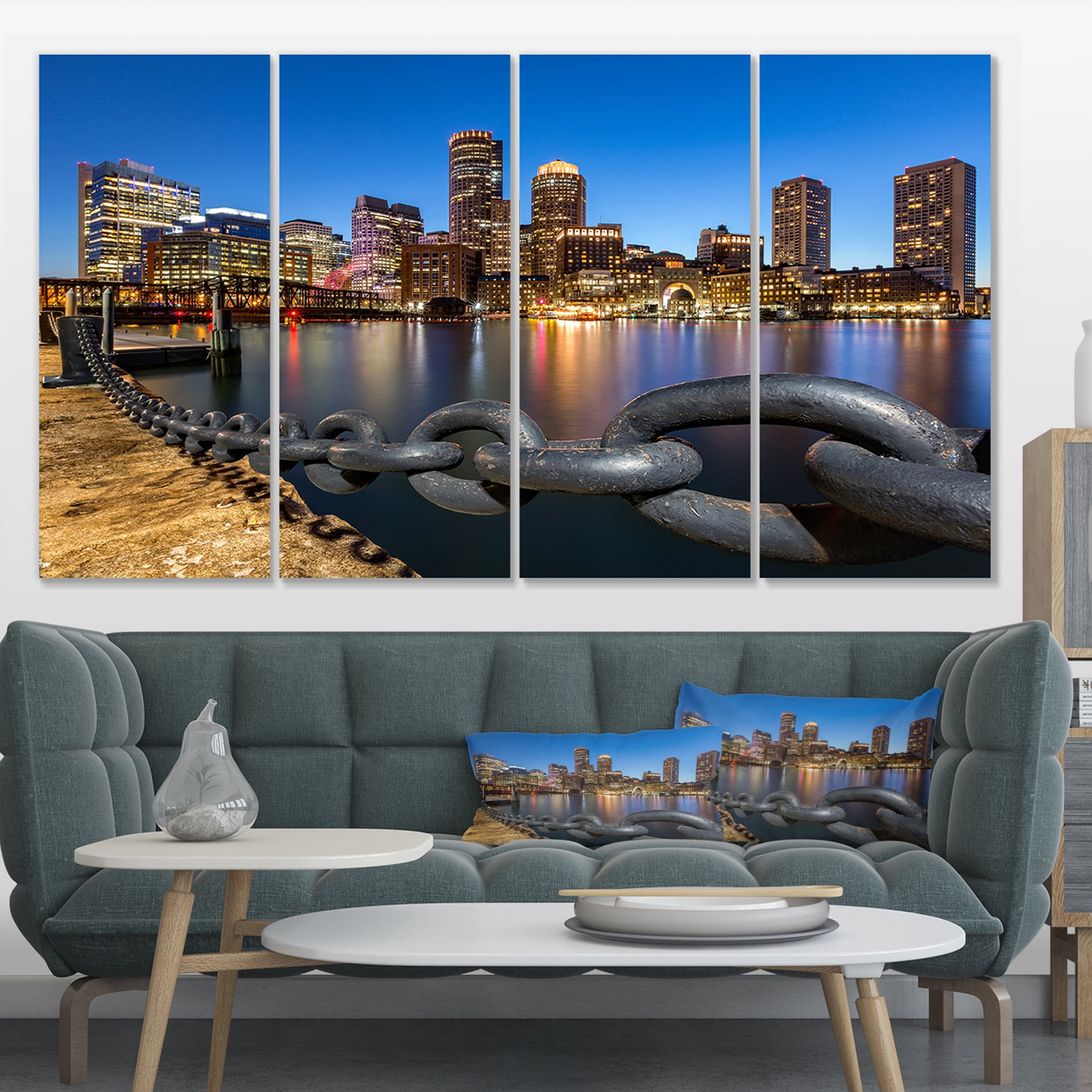 Designart 'Boston Skyline at Dusk ' Cityscape Photo Canvas Print