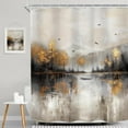 thumbnail image 2 of Grey Abstract Shower Curtain Misty Woodland Mountain Lake Brown Trees Oil Painting Nature Bathroom Curtain Artistic Farmhouse Country Bathroom Decor Fabric with Hook-72"W x 72"L (Pack of 1), 2 of 7