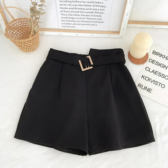 uublik Shorts for Women Casual Summer Super Soft Chiffon Straight Pants Black