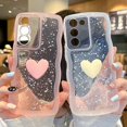 thumbnail image 2 of Compatible with Samsung Galaxy S22 3D Love Heart Phone Case,Glitter Bling Clear S22 Case Curly Wave Frame Case Women Soft Shockproof Cover (Black, for Samsung Galaxy S22), 2 of 12
