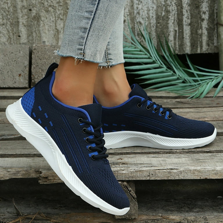 CAICJ98 Tennis Shoes Womens Womens Slip On Sneakers Comfortable Breathable No Laces Shoes for Women with Memory Foam Dark Blue