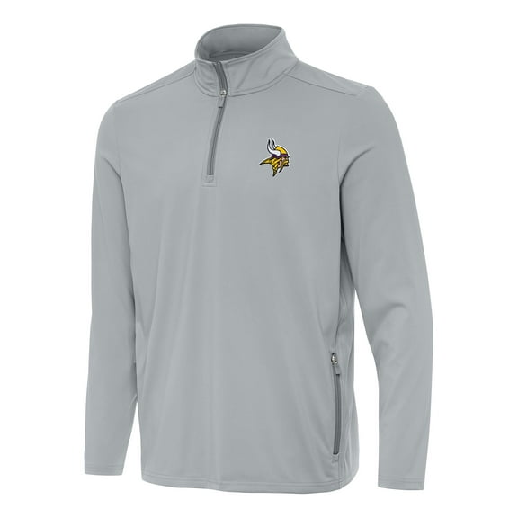 Men's Antigua Gray Minnesota Vikings Perilous Quarter-Zip Pullover Top