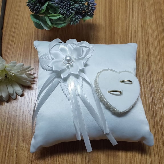 SASABAXI Heart Shaped Ring Pillow 1Pack White Fabric for Wedding Decor and Engagement