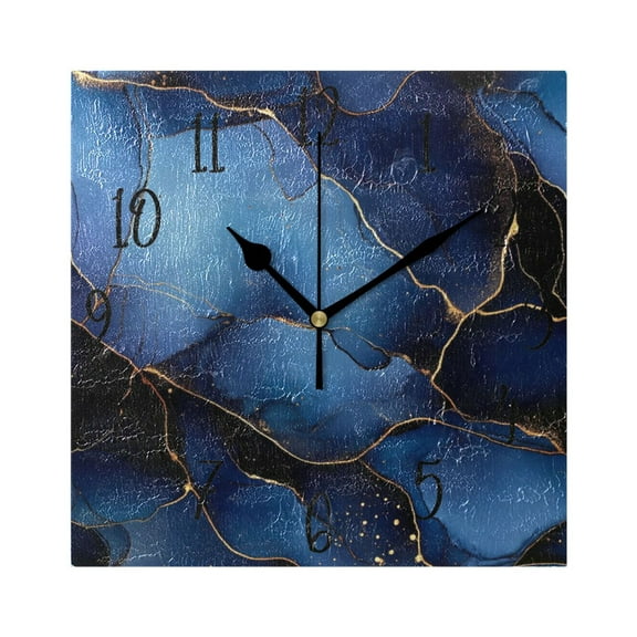 WOBOGO Gilt Navy Blue Marble Wall Clock 7.78 Inch Battery Operated Silent Unit Square Rustic Vintage Style for Home Bedroom Office Black Pointer