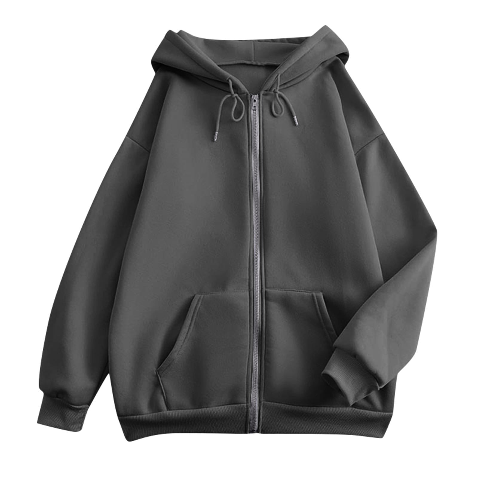 Women Hoodies Casual Hoodie Women Women Fashion Solid Loose Hooded Zipper Hoodie Long Sleeve Jacket Gray - M