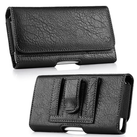 5.5" Phone Wallet Leather Pouch Case Horizontal Flip Cover Protective Holster Pouch [Belt Clip + Loops + ID /Credit Card Slot Holder] BLACK fit LG Stylo 4/ Stylo 3/ LG K10 / K20 Plus/ Lv3 /G6 /G5 /V30