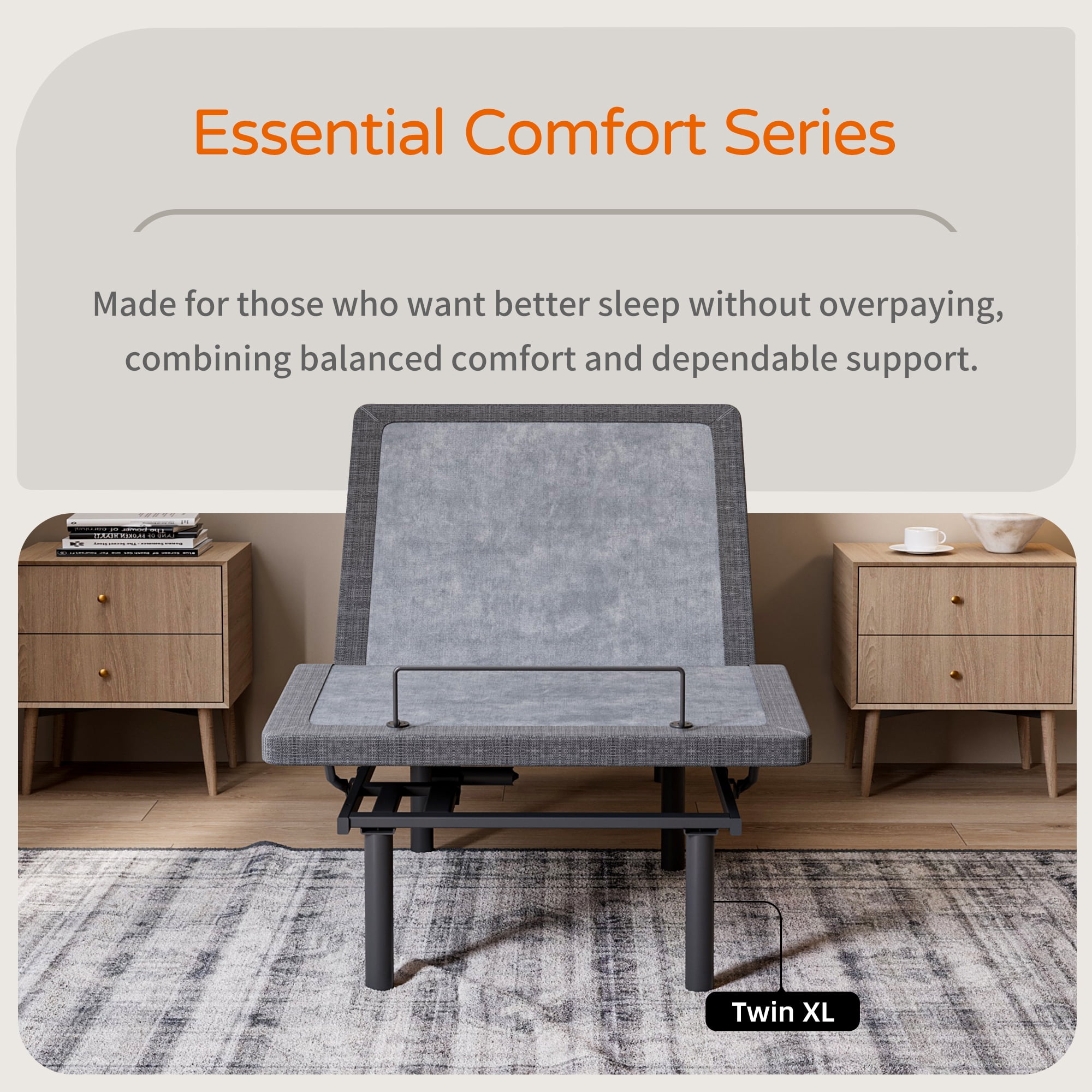 ESHINE Adjustable Bed Frame Twin XL, Upholstered Base with Massage, Wireless Remote, USB Ports, Under Bed Lighting, Grey, 3100 Series