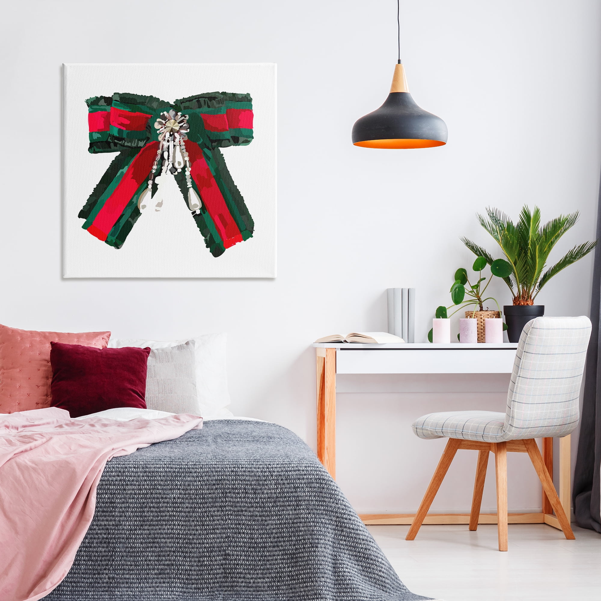Stupell Industries Green & Red Bow Fashion Painting Wrapped Canvas Art Print Wall Art, 36 x 36