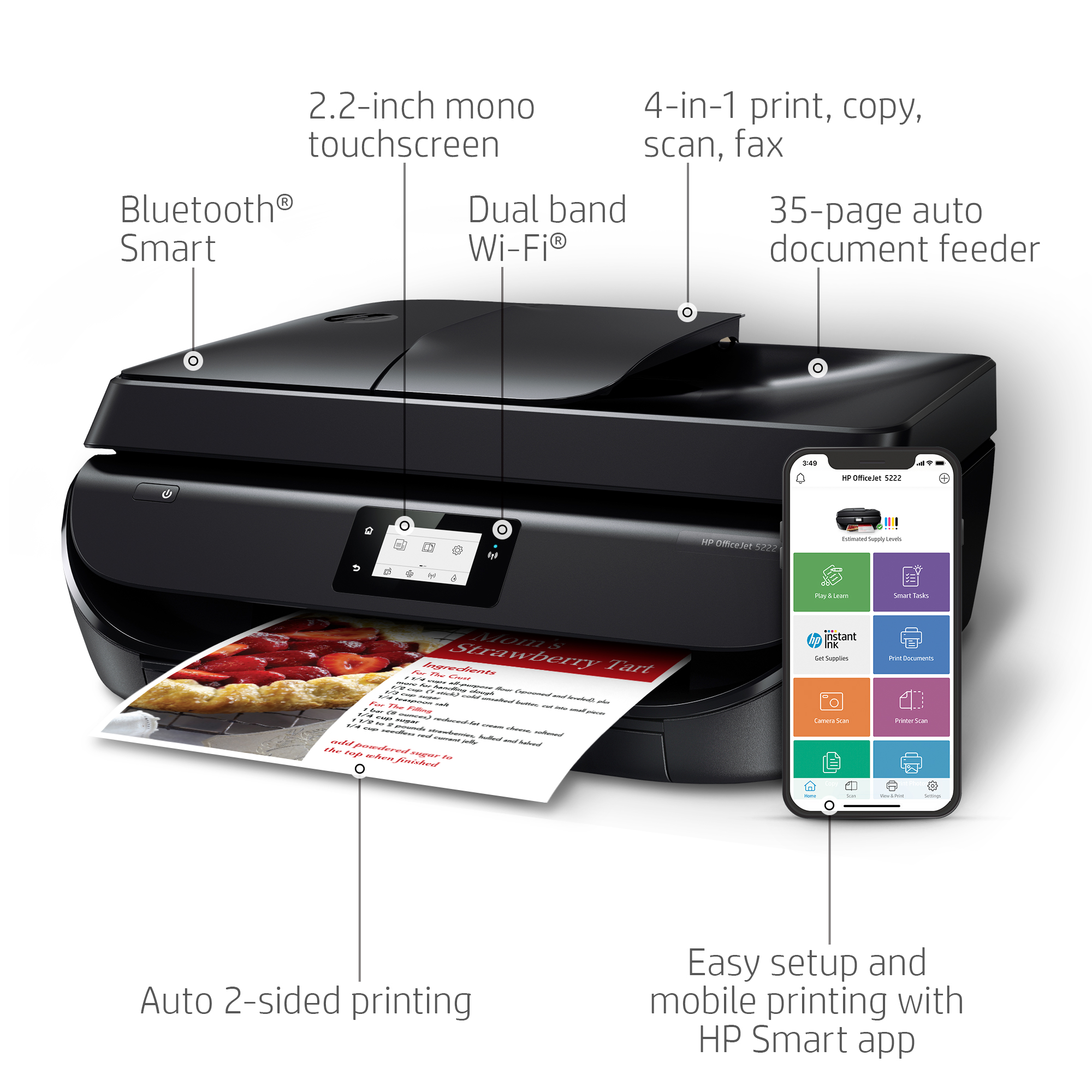 HP OfficeJet 5222 All-in-One Wireless Color Inkjet Printer – Instant Ink Ready - image 3 of 15