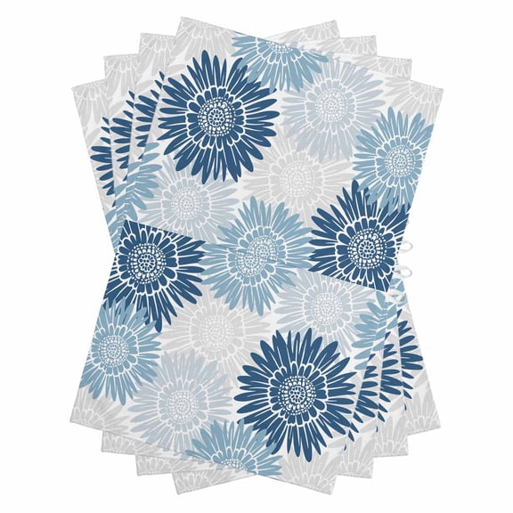 Blue Grey Sunflowers Kitchen Towels Set of 4, Water Absorbent Dish Towel, Boho Vintage Floral Rustic Blossom Decorative Hand Towels - Quick Drying Cloth for Cooking Baking, 18x28 Inch