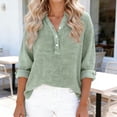 thumbnail image 6 of ClodeEU Women's V Neck Long Sleeve Button Shirt ,Solid Color Casual Loose Blouse Green,Womens Plus M, 6 of 8