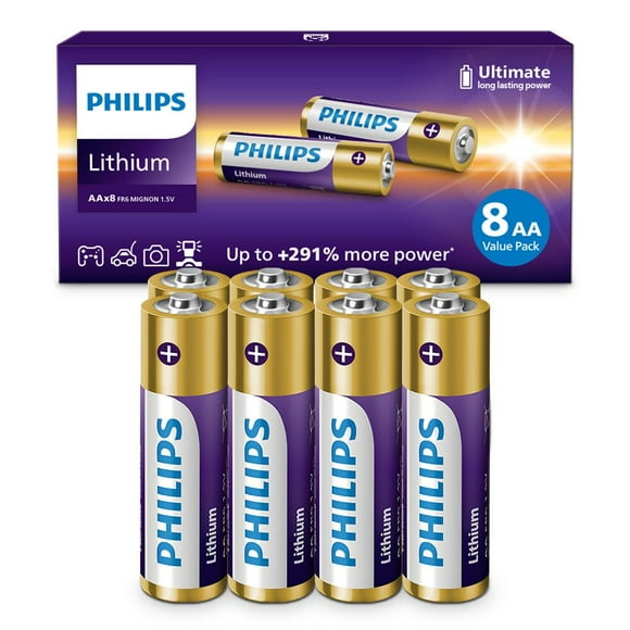 Batería de litio PHILIPS AA 1,5 V L91, paquete de 8 unidades, 10 años de almacenamiento