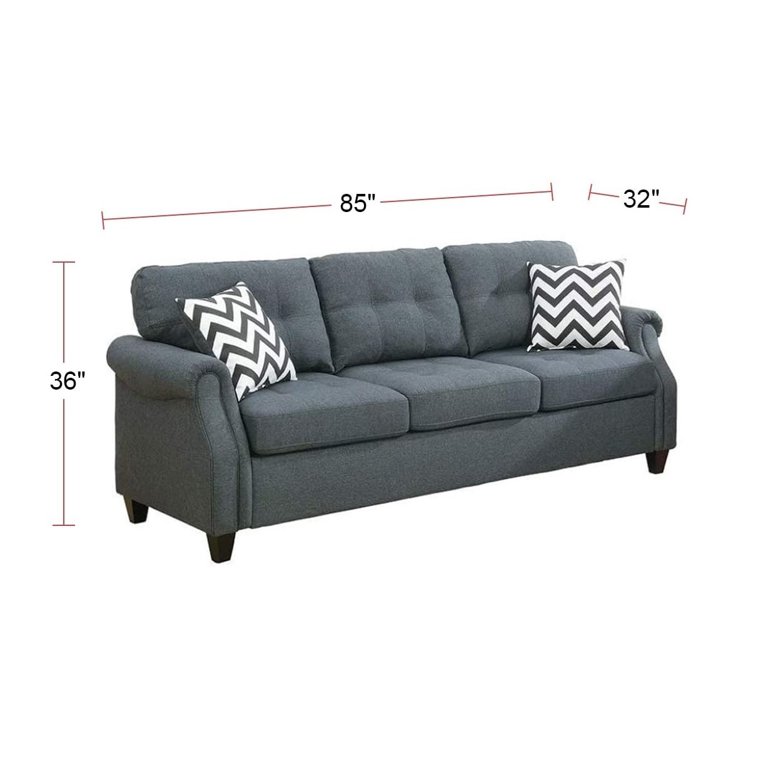 Living Room Furniture 2pc Sofa Set Blue Grey Polyfiber Tufted Sofa Loveseat with Pillows Cushion Couch Solid Pine Latitude Run