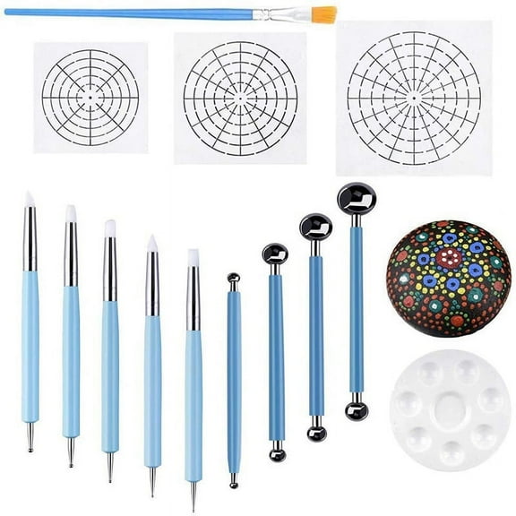 Set of 14 Mandala Dotting Stencil Tools Rock Painting Kit Include Templates, Paint Tray,