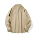 thumbnail image 3 of Iugvhana Men's Oversized Shirt Loose Casual Solid Button Down Shirts Long Sleeve Pocket Turndown Collar Tee Shirt Tops Khaki M, 3 of 8