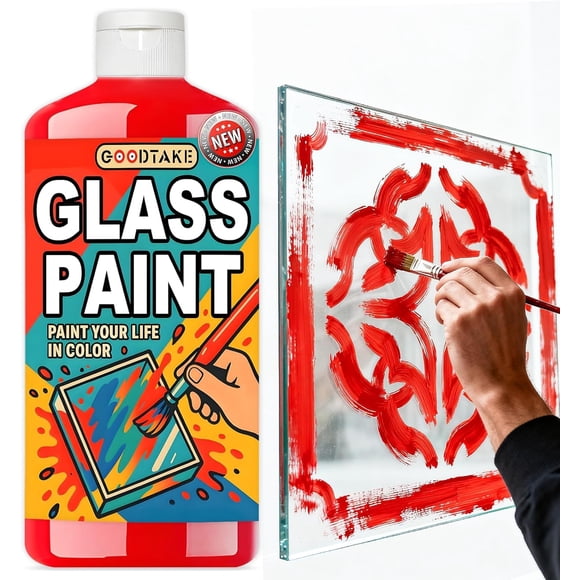 GOODTAKE Red Glass Paint - 250 ml Acrylic Paint's for Glass Painting & Stained, Ceramic Paint - Vibrant Enamel Paint for Wine Glasses, Bottle and Windows, DIY Crafts & Art (Red, 250 ml)