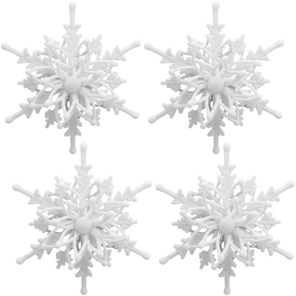 LONGRV 4Pcs 3D Glitter Snowflake Christmas Ornaments, Pack of 4