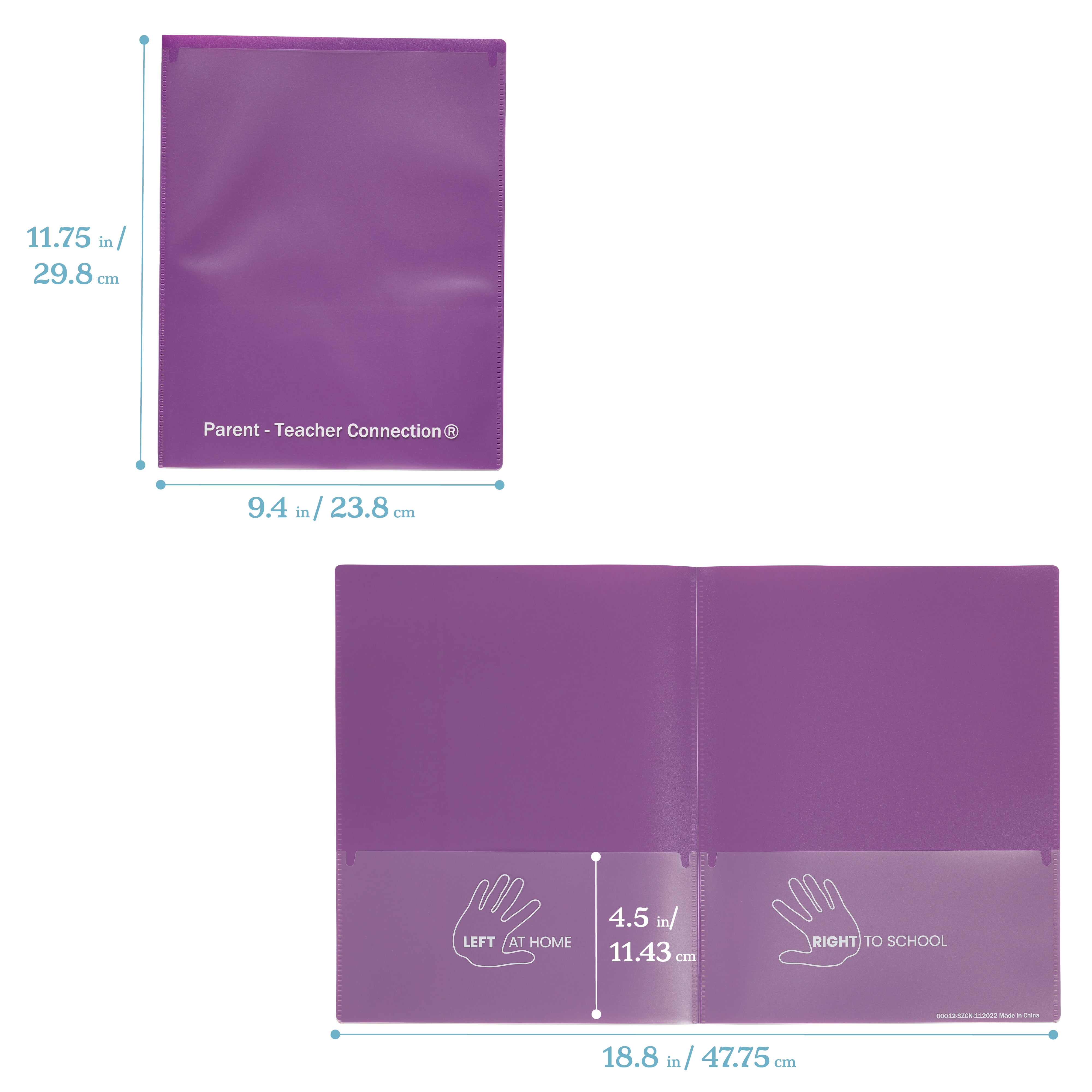 ECR4Kids 2-Pocket Parent-Teacher Classroom Communication Folder, Supplies, Bright Purple, 36-Piece