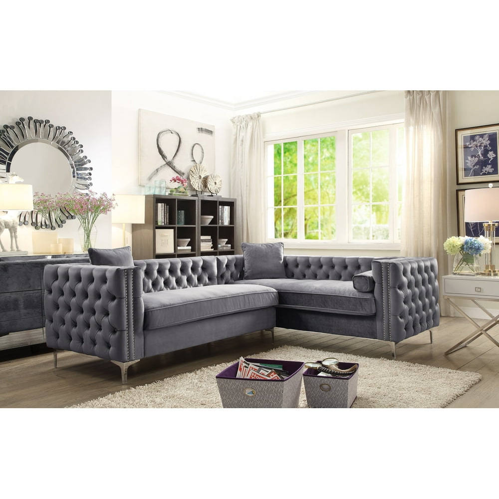 Chic Home Susan Right Hand Facing Sectional Sofa L Shape Velvet Button