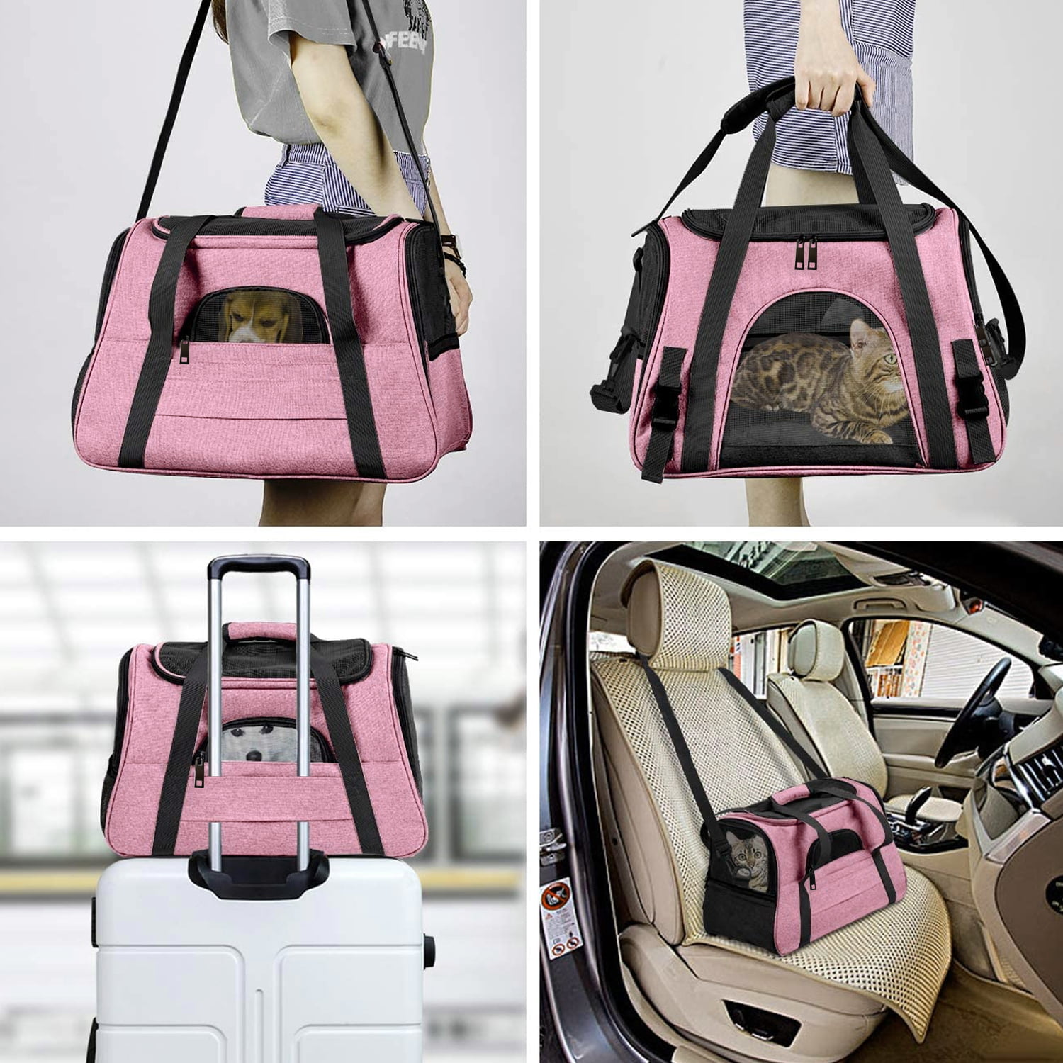 TIYOLAT Pet Carrier Bag, Airline Approved Duffle Bags, Pet Travel Portable  Bag Home for Little Dogs, Cats and Puppies, Small Animals (Small, Pink)