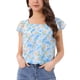 thumbnail image 1 of BLUSA FLORAL PARA MUJER INSPIRADA EN SAN VALENTÍN, CASUAL DE VERANO, CUELLO CUADRADO, MANGA CORTA DE CHIFÓN, CON VOLANTES, TALLA XS, AZUL CIELO, 1 of 6
