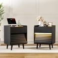 thumbnail image 1 of GUNAITO Nightstand set of 2 with Charging Station Bedside Table with LED Light Wood Nightstand with Wave Texture Drawers End Table with USB Ports and Outlets for Small Space Black 2pcs, 1 of 11