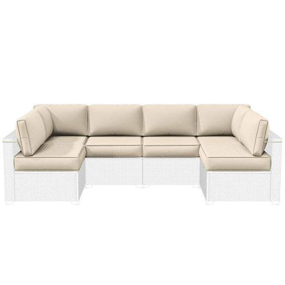 Pakunoda 14 Pieces Outdoor Replacement Cushions, 5” High-Density Foam Sectional Cushions Couch, 6 Seat Patio Conversation Sets for Rattan Wicker, Liner&Cover, Cream