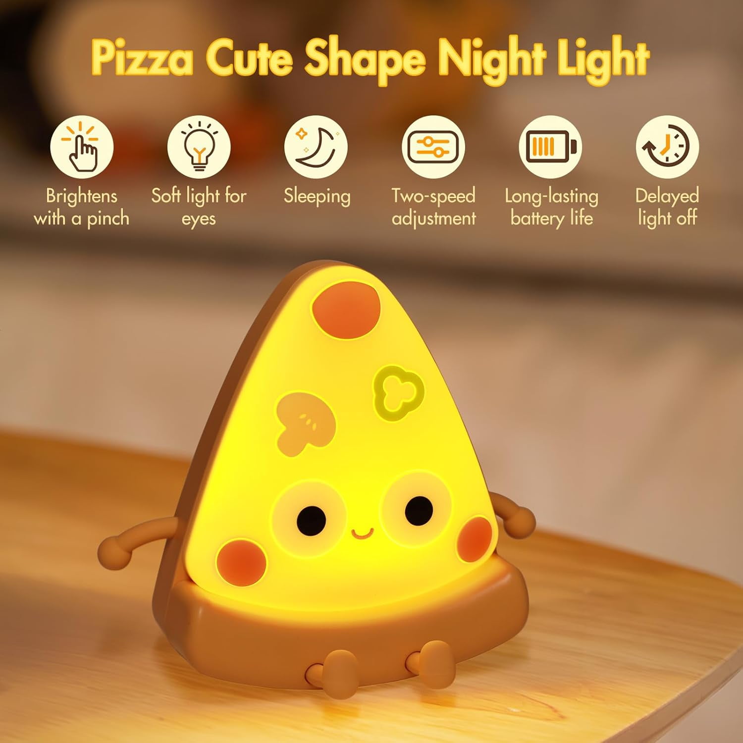 Cute Pizza Night Light - Silicone Dimmable Nursery Night Light Rechargeable LED Small Night Light Dimmable Kawaii Bedside Table Lamp Toddler Night Light Gifts for Boys Girls Baby