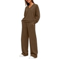 thumbnail image 4 of SELONE Running Outfits for Women Two Piece Long Sleeve Shirt High Waist Wide Leg Long Pants Work Vacation Sportswear Set, 4 of 8